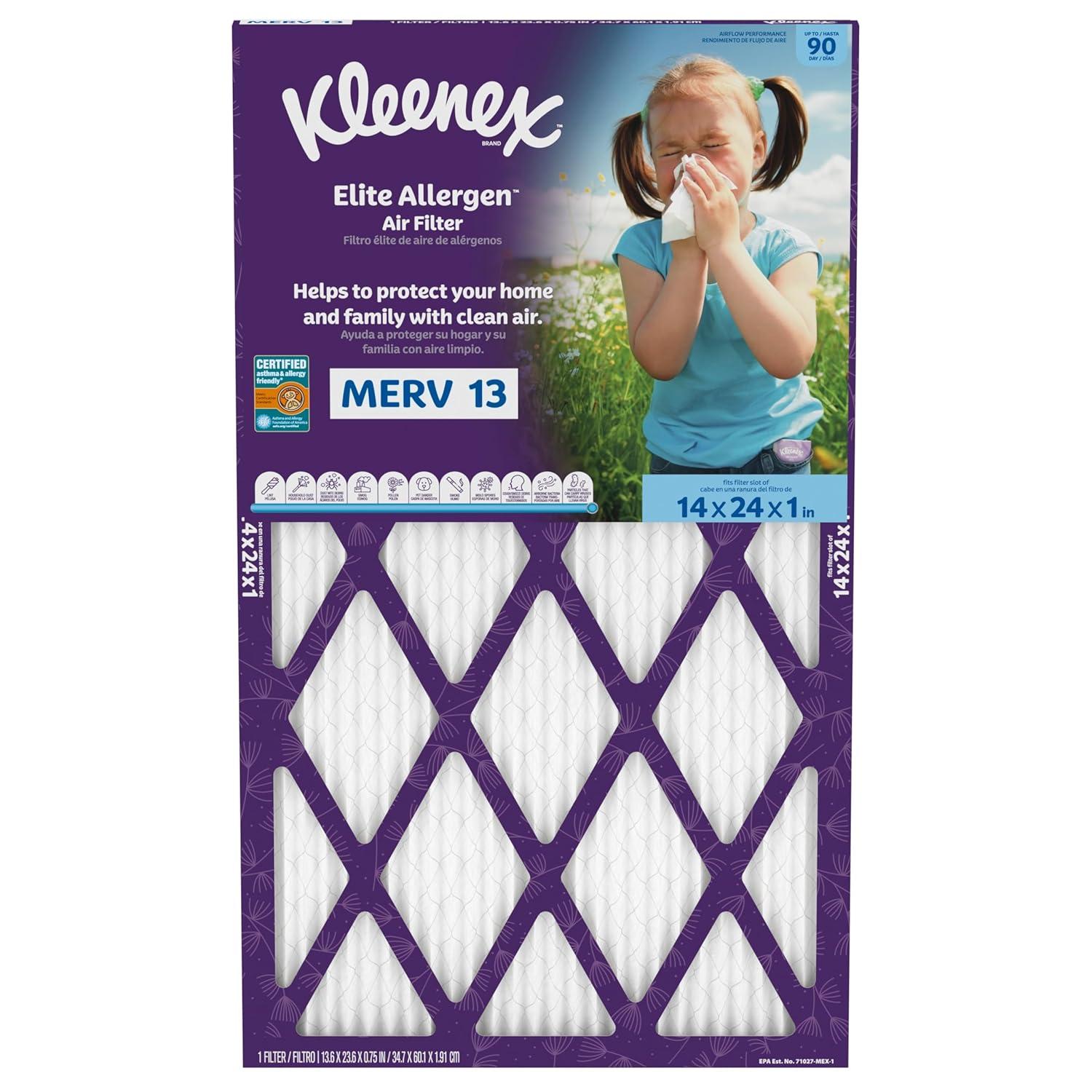 image:imageKleenex Elite Allergen Air Filter 16x25x1 Inches 13 MERV RATING 2Pack14x24x1