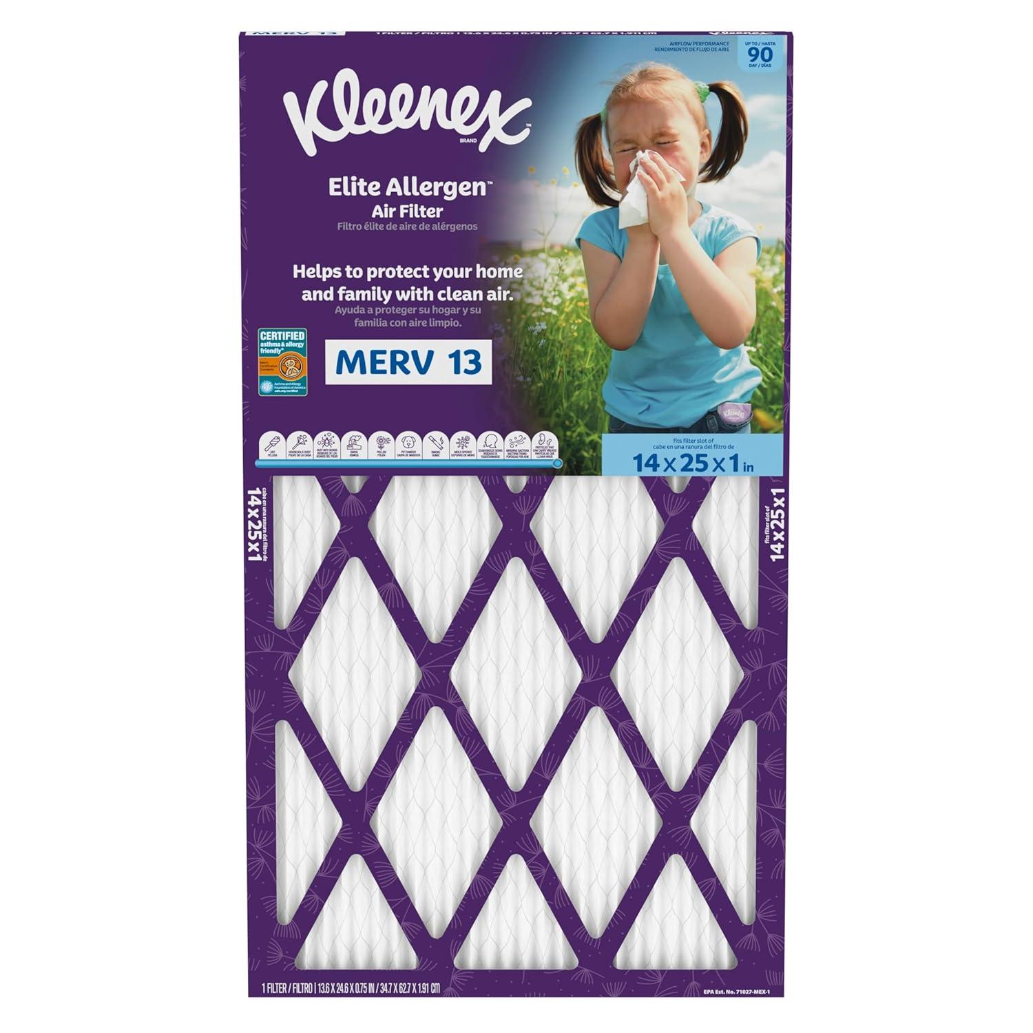 image:imageKleenex Elite Allergen Air Filter 16x25x1 Inches 13 MERV RATING 2Pack14x25x1