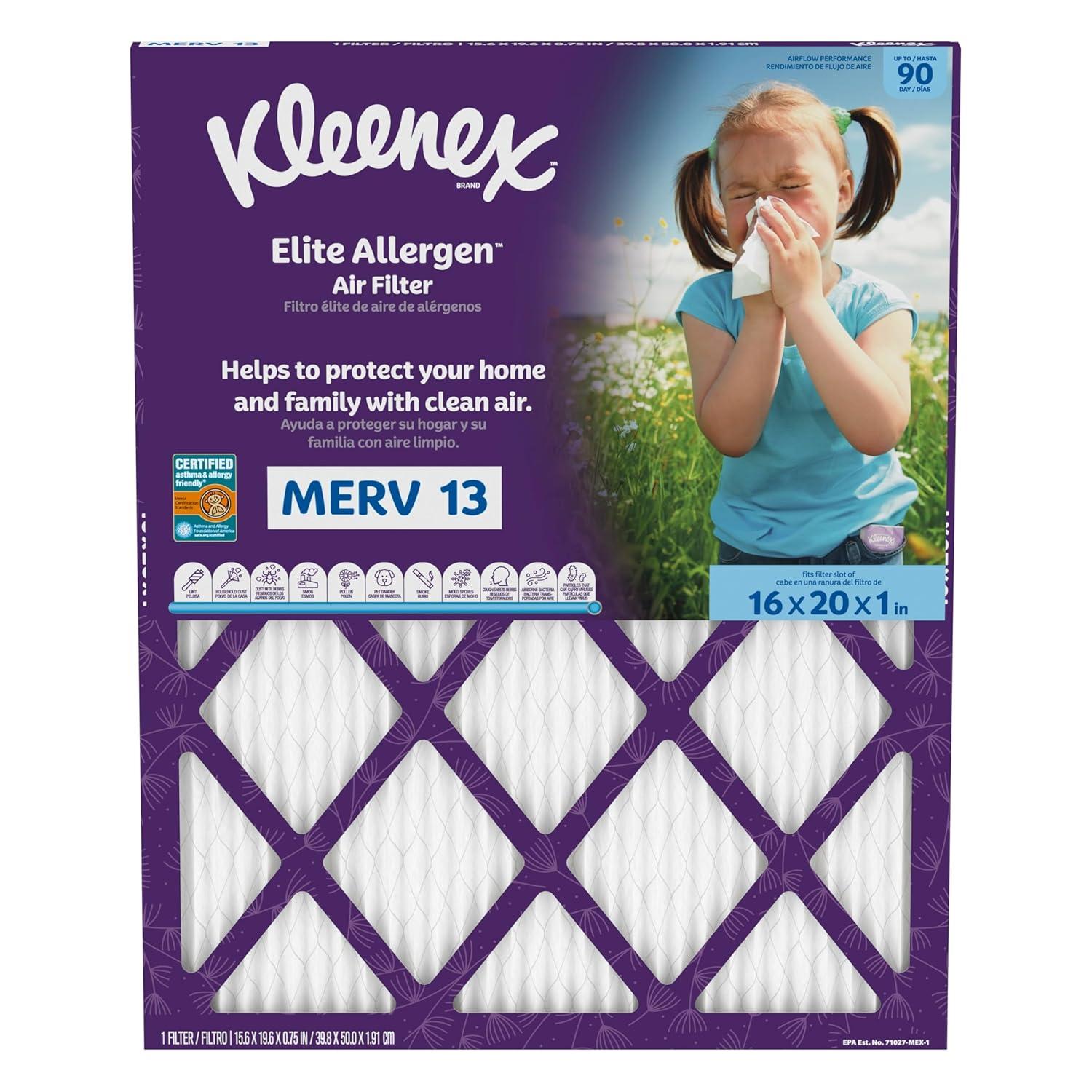 image:imageKleenex Elite Allergen Air Filter 16x25x1 Inches 13 MERV RATING 2Pack16x20x1