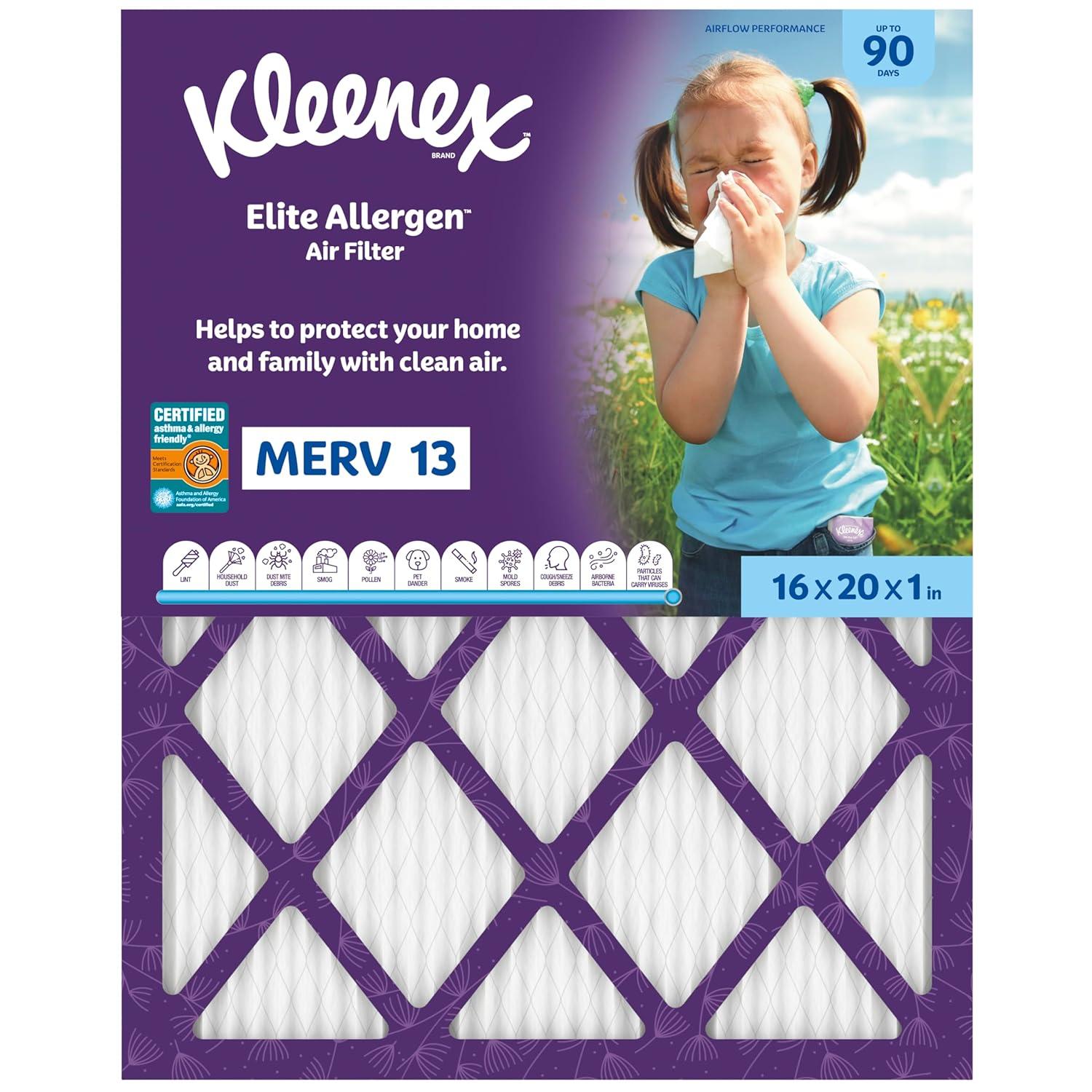 image:imageKleenex Elite Allergen Air Filter 16x25x1 Inches 13 MERV RATING 2Pack16x20x1