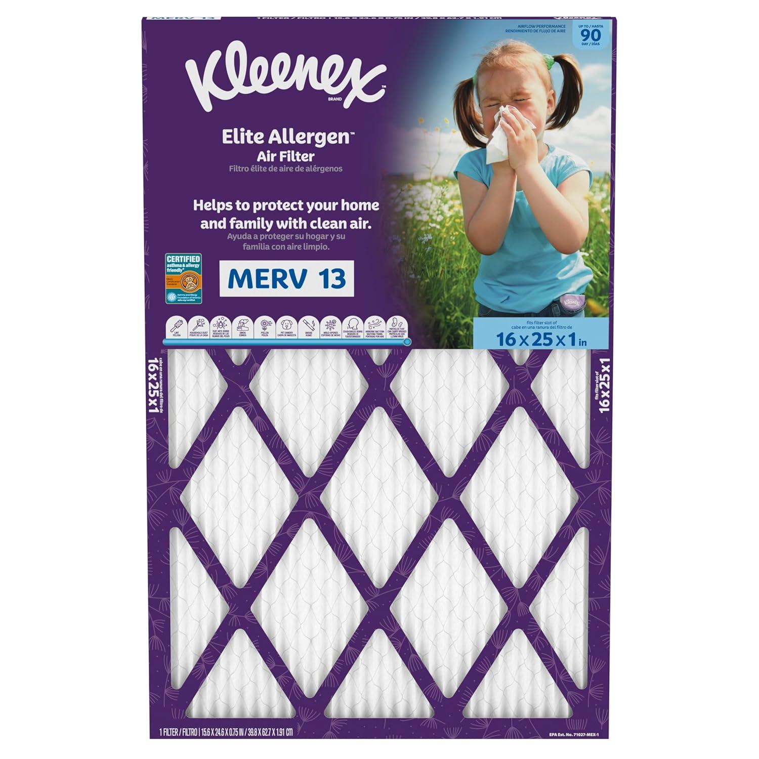 image:imageKleenex Elite Allergen Air Filter 16x25x1 Inches 13 MERV RATING 2Pack16x25x1