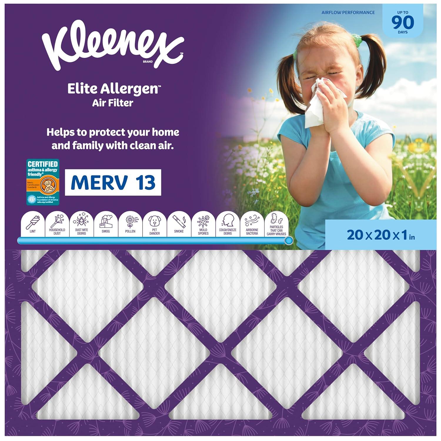 image:imageKleenex Elite Allergen Air Filter 16x25x1 Inches 13 MERV RATING 2Pack20x20x1