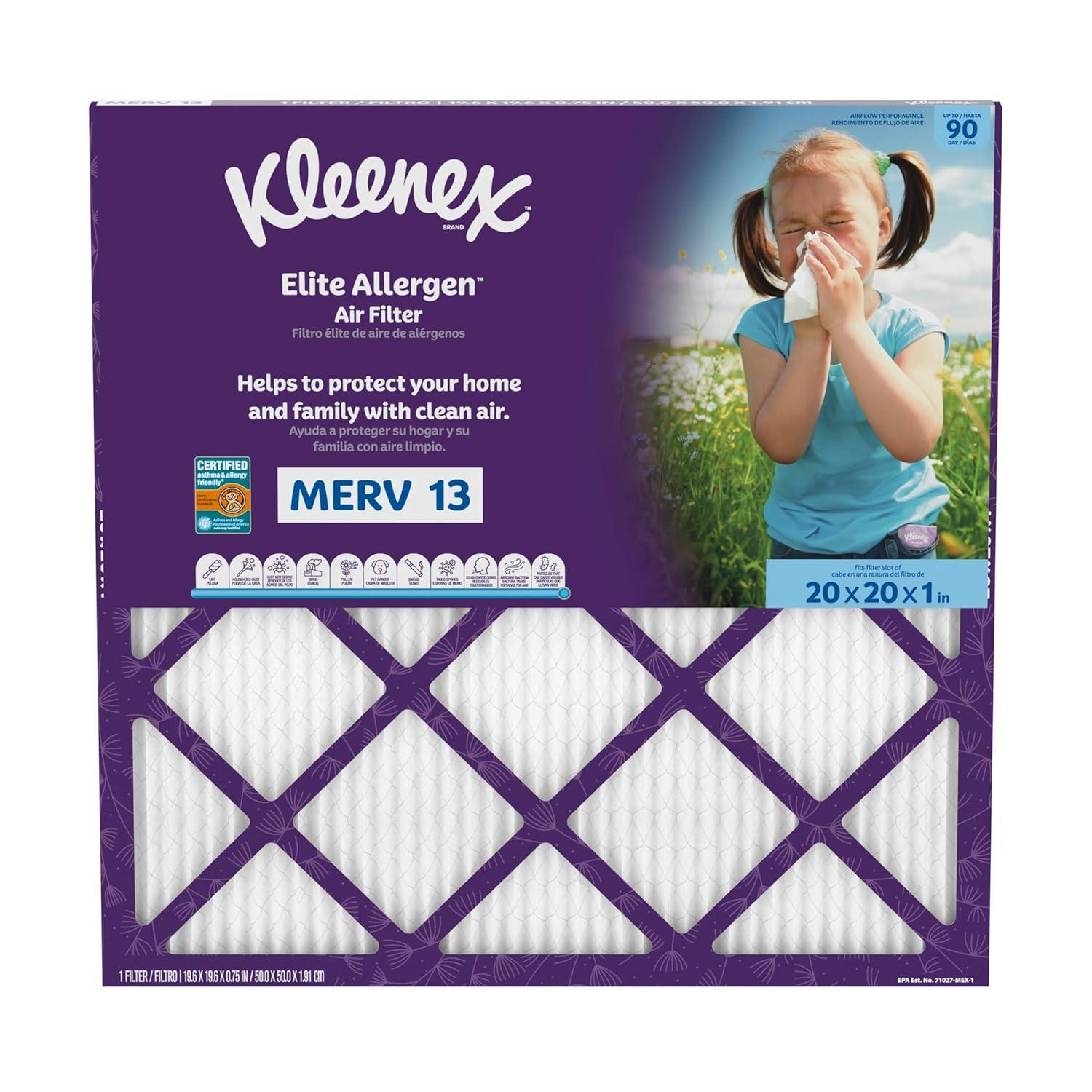 image:imageKleenex Elite Allergen Air Filter 16x25x1 Inches 13 MERV RATING 2Pack20x20x1
