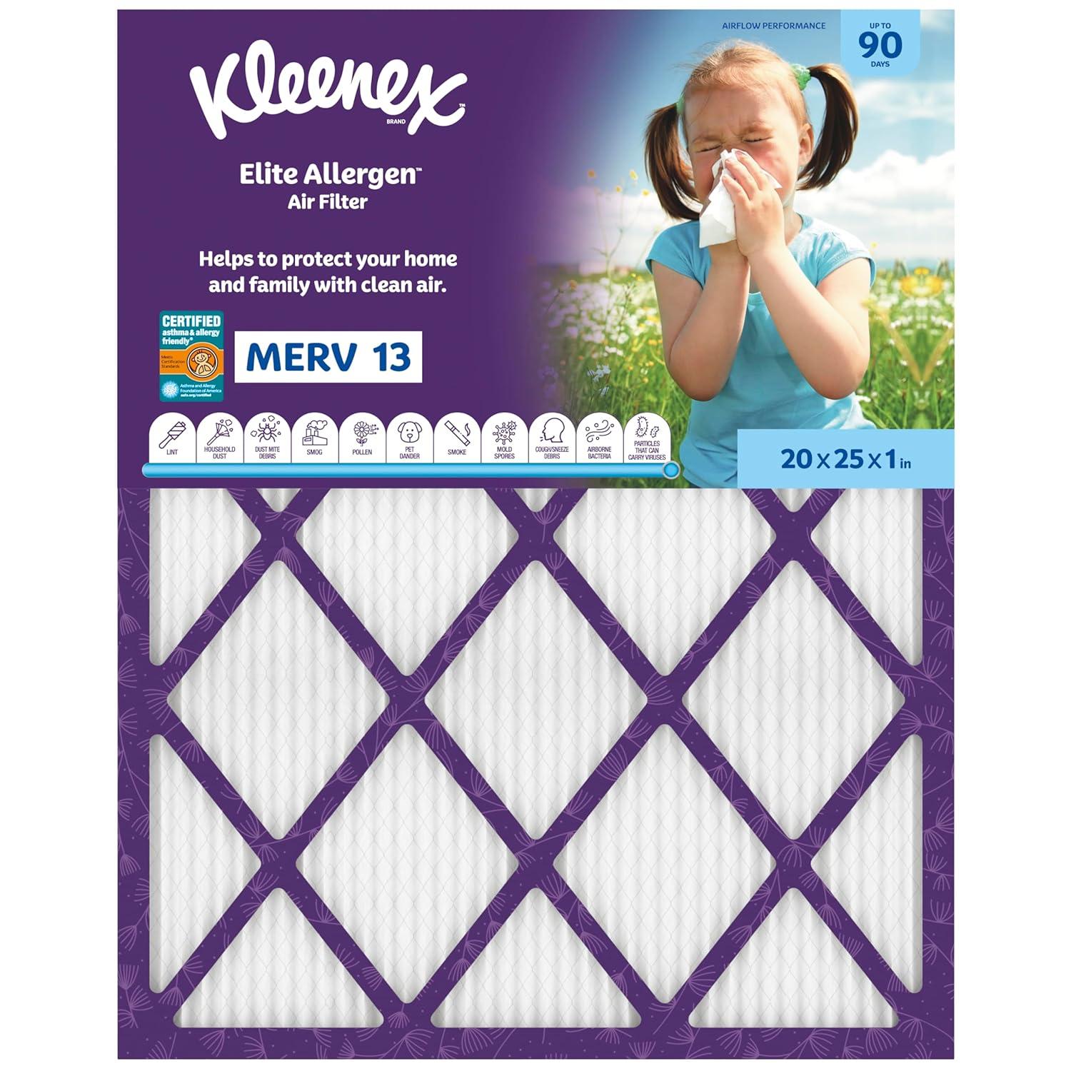 image:imageKleenex Elite Allergen Air Filter 16x25x1 Inches 13 MERV RATING 2Pack20x25x1