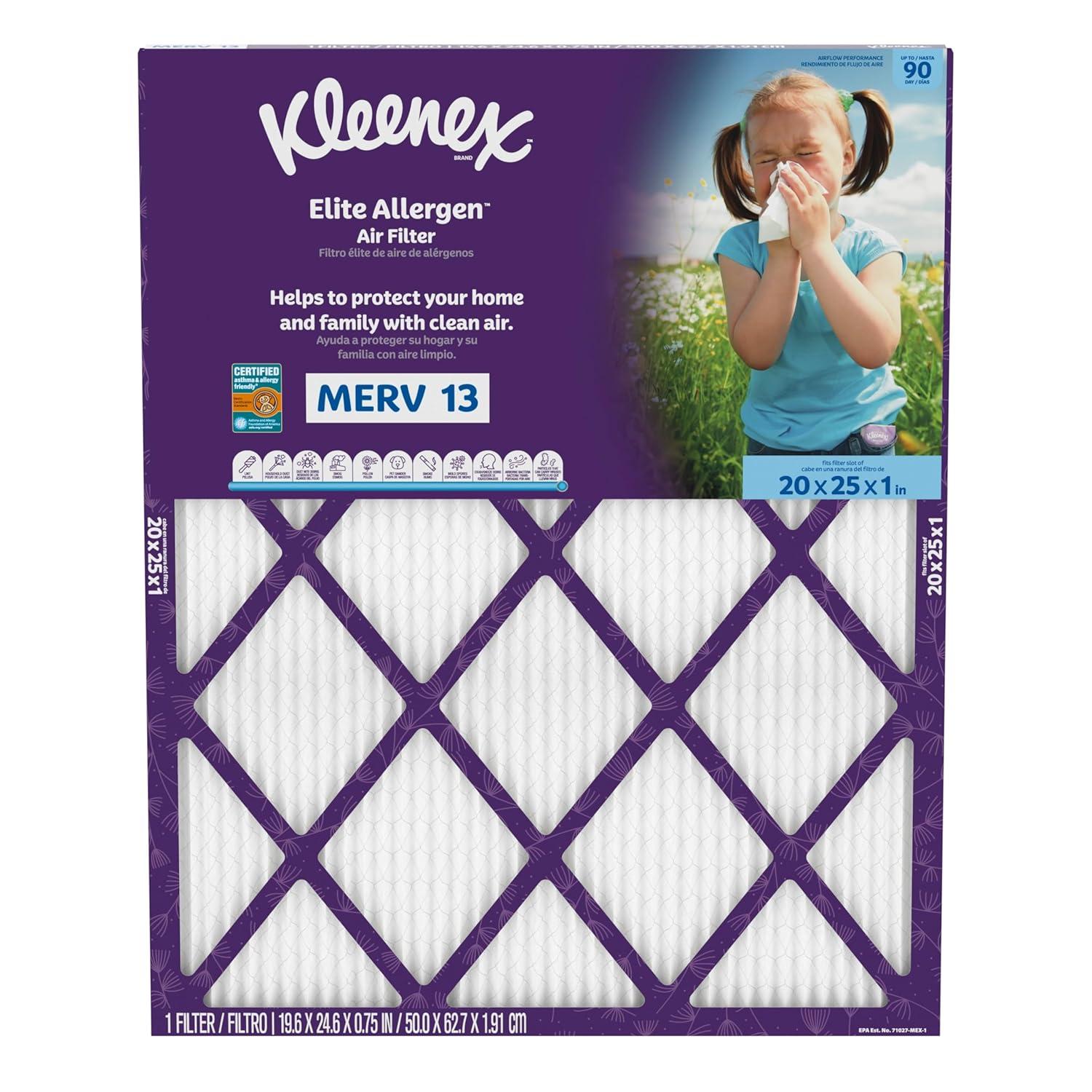 image:imageKleenex Elite Allergen Air Filter 16x25x1 Inches 13 MERV RATING 2Pack20x25x1