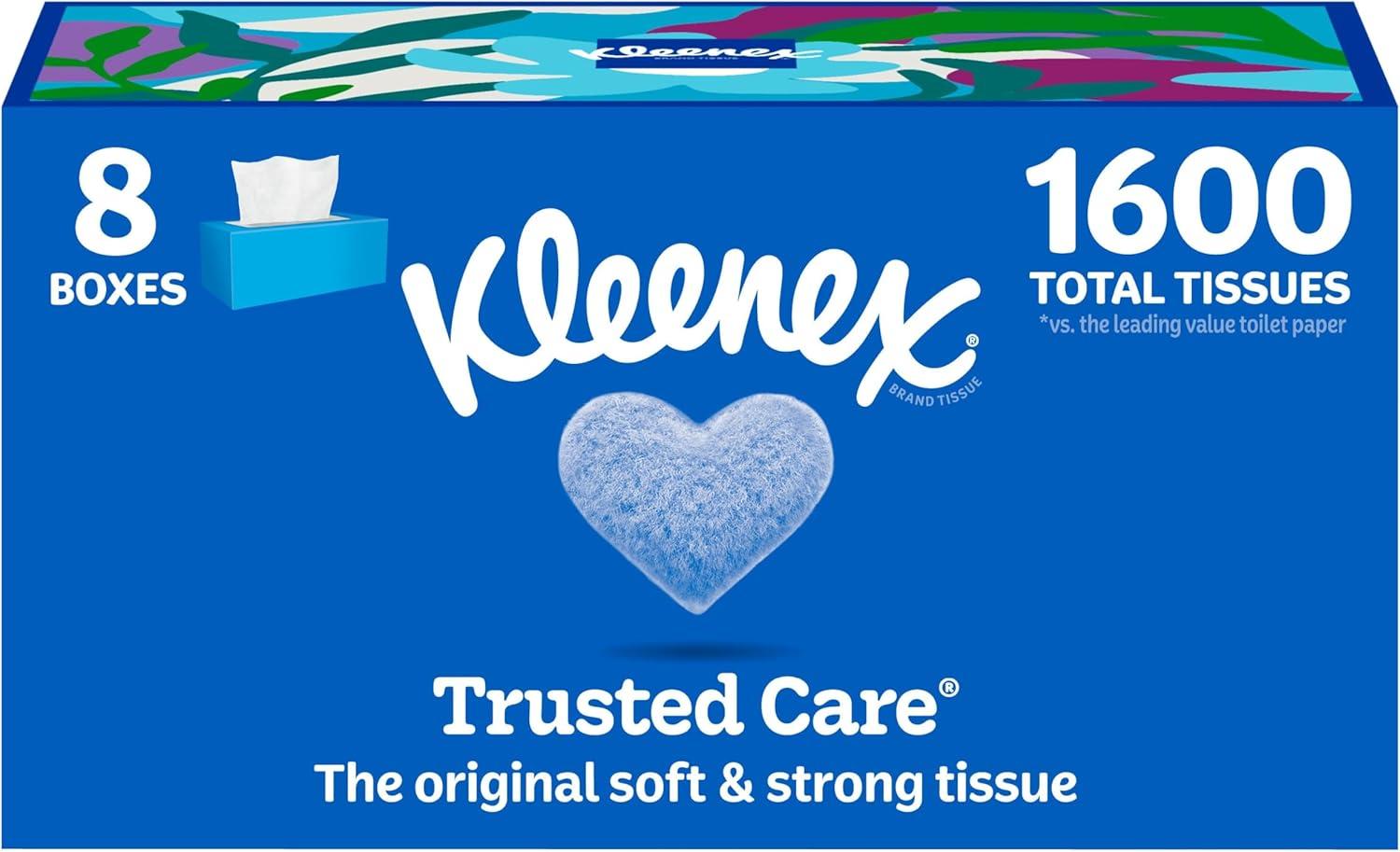 image:imageKleenex Trusted Care Facial Tissues 8 Flat Boxes 200 Tissues per Box 2Ply Packaging May VaryWhite