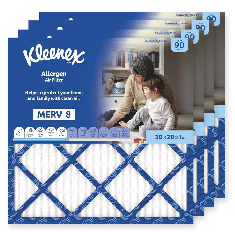 image:imageKleenex Allergen Air Filter 16x25x1 Inches 8 MERV RATING 4Pack20x20x1