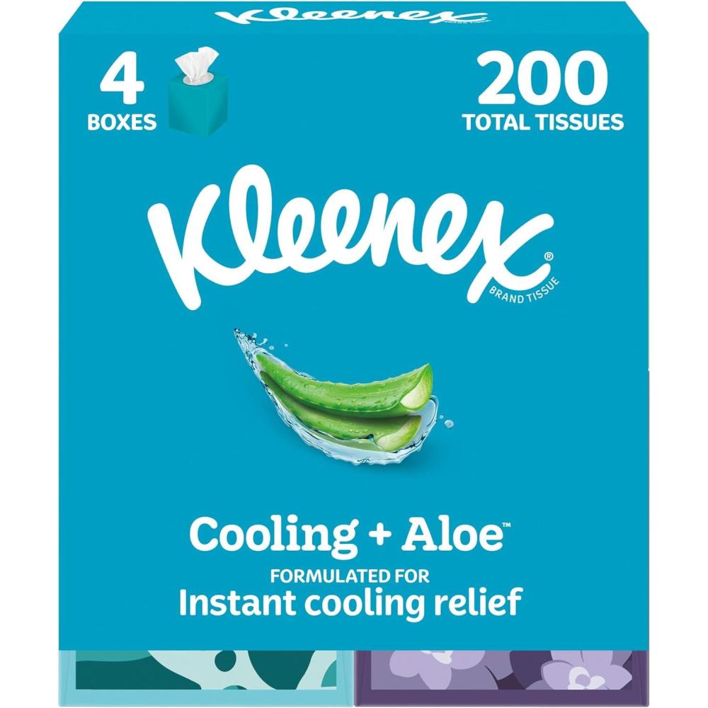 image:imageKleenex Cooling Aloe Facial Tissues 4 Cube Boxes 50 Tissues Per Box 2Ply