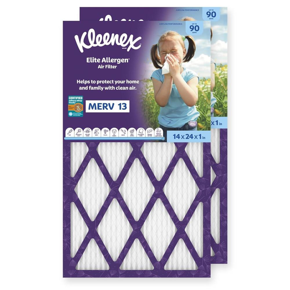 image:imageKleenex Elite Allergen Air Filter 16x25x1 Inches 13 MERV RATING 2Pack14x24x1