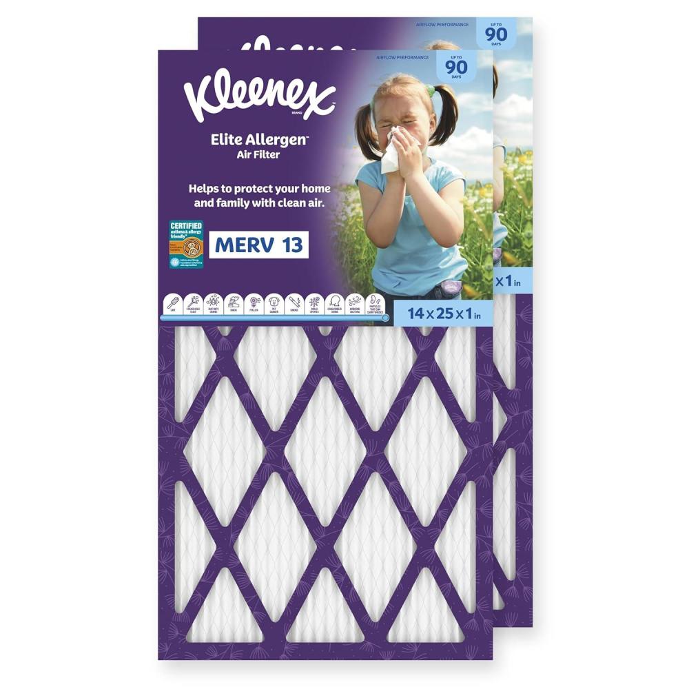 image:imageKleenex Elite Allergen Air Filter 16x25x1 Inches 13 MERV RATING 2Pack14x25x1
