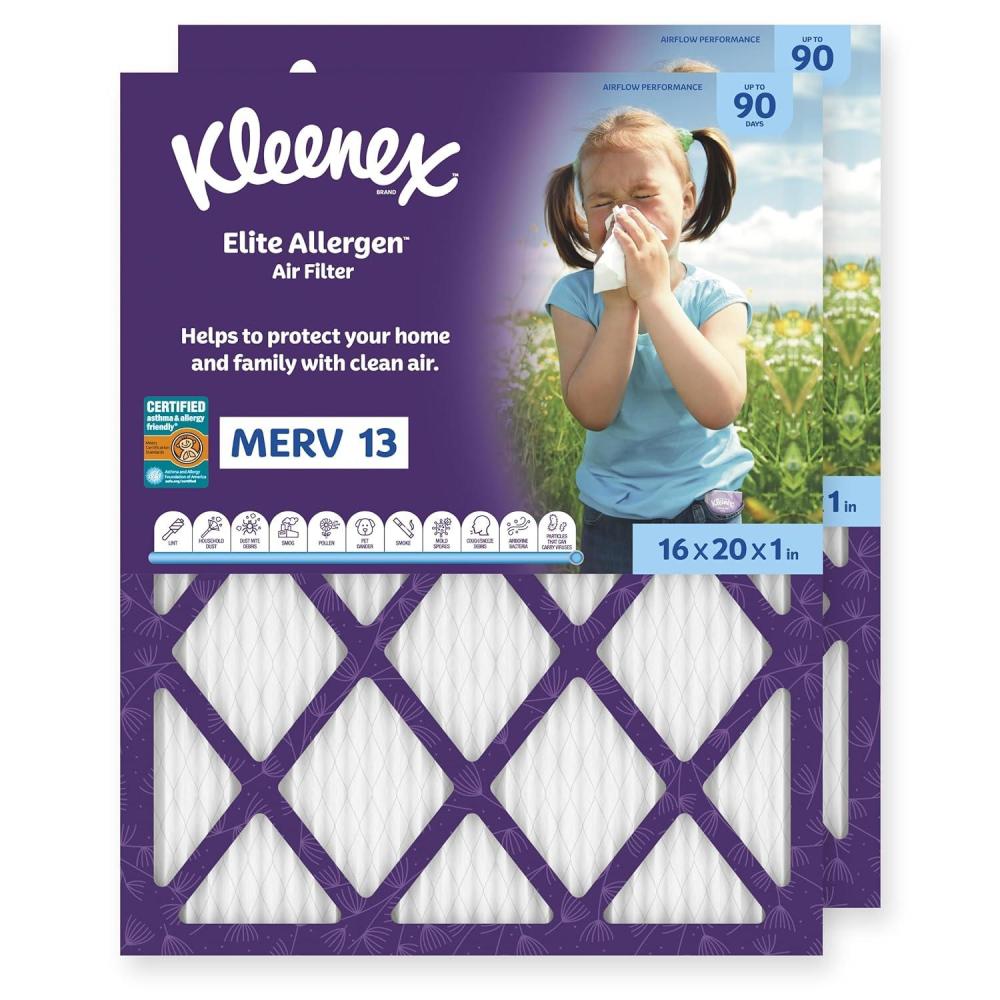 image:imageKleenex Elite Allergen Air Filter 16x25x1 Inches 13 MERV RATING 2Pack16x20x1