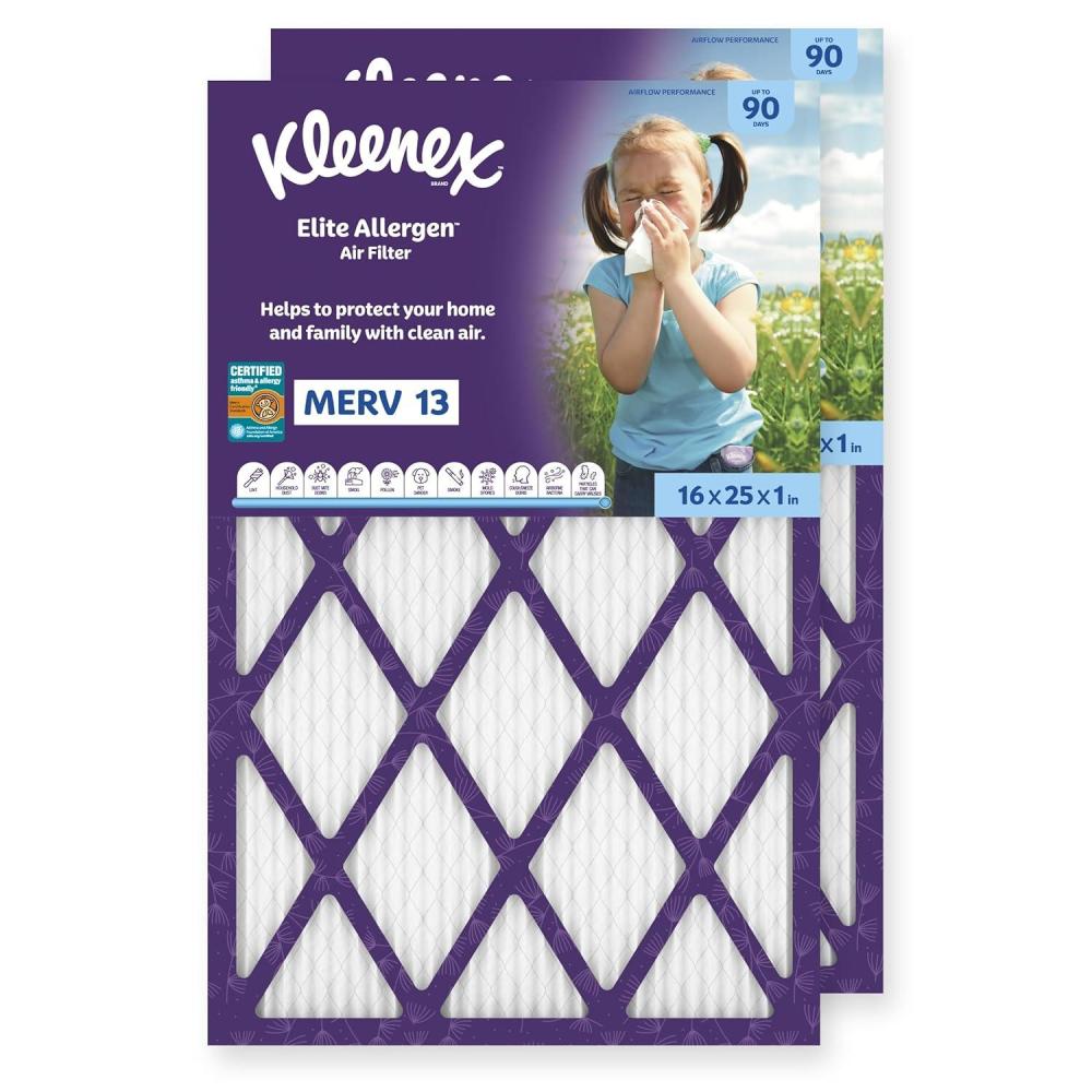 image:imageKleenex Elite Allergen Air Filter 16x25x1 Inches 13 MERV RATING 2Pack16x25x1