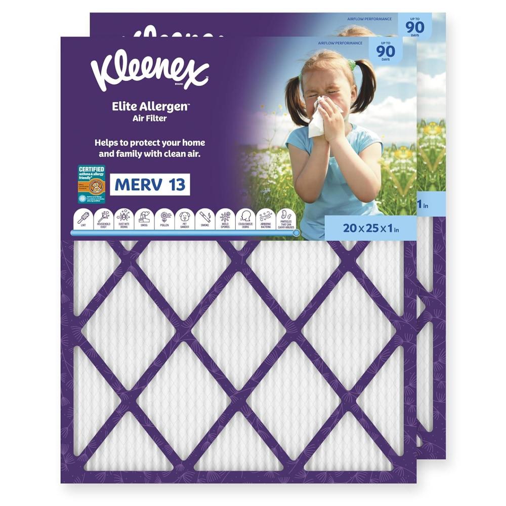 image:imageKleenex Elite Allergen Air Filter 16x25x1 Inches  13 MERV RATING 2Pack20x25x1