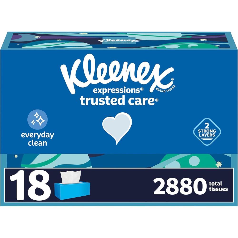 image:imageKleenex Trusted Care Facial Tissues 8 Flat Boxes 200 Tissues per Box 2Ply Packaging May VaryWhite