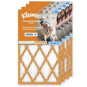 Kleenex Advanced Allergen Air Filter 16x25x1 Inches – 11 MERV RATING (4-Pack)(14x24x1)