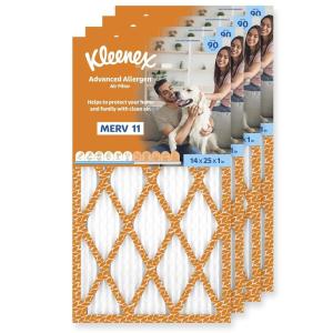 Kleenex Advanced Allergen Air Filter 16x25x1 Inches – 11 MERV RATING (4-Pack)(14x25x1)