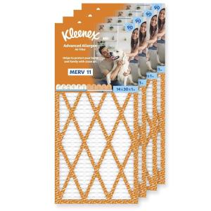 Kleenex Advanced Allergen Air Filter 16x25x1 Inches – 11 MERV RATING (4-Pack)(14x30x1)