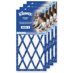 Kleenex Allergen Air Filter 16x25x1 Inches – 8 MERV RATING (4-Pack)(12x24x1)