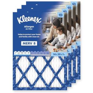 Kleenex Allergen Air Filter 16x25x1 Inches – 8 MERV RATING (4-Pack)(14x20x1)