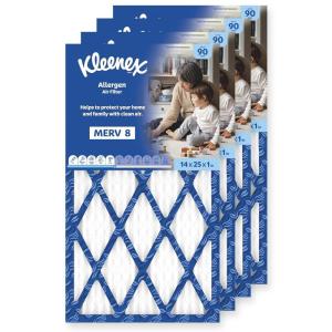 Kleenex Allergen Air Filter 16x25x1 Inches – 8 MERV RATING (4-Pack)(14x25x1)