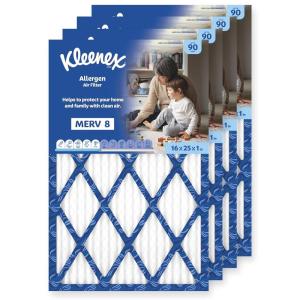 Kleenex Allergen Air Filter 16x25x1 Inches – 8 MERV RATING (4-Pack)(16x25x1)