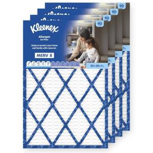 Kleenex Allergen Air Filter 16x25x1 Inches – 8 MERV RATING (4-Pack)(20x30x1)