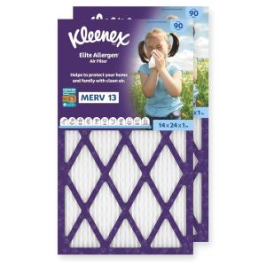 Kleenex Elite Allergen Air Filter 16x25x1 Inches – 13 MERV RATING (2-Pack)(14x24x1)