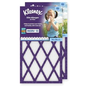 Kleenex Elite Allergen Air Filter 16x25x1 Inches – 13 MERV RATING (2-Pack)(14x25x1)