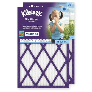 Kleenex Elite Allergen Air Filter 16x25x1 Inches – 13 MERV RATING (2-Pack)(16x25x1)