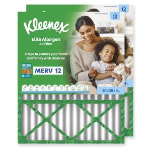 Kleenex Elite Allergen Air Filter 20x25x4 Inches – 12 MERV RATING (2-Pack)(20x25x4)