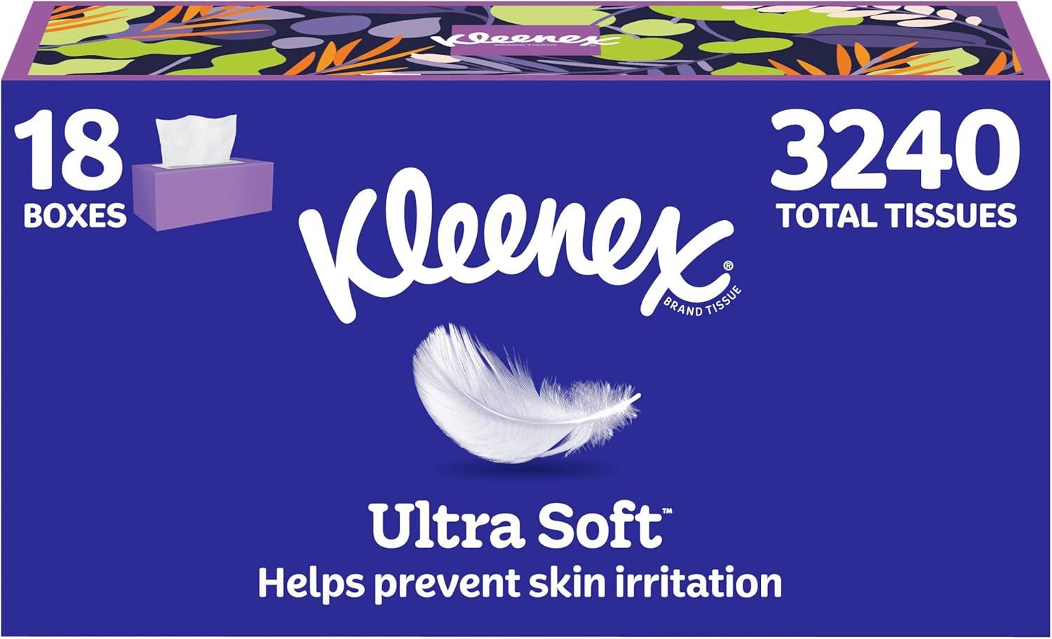 image:imageKleenex Ultra Soft Facial Tissues 6 Flat Boxes 180 Tissues per Box 3Ply 1080 Total Packaging May VaryWhite