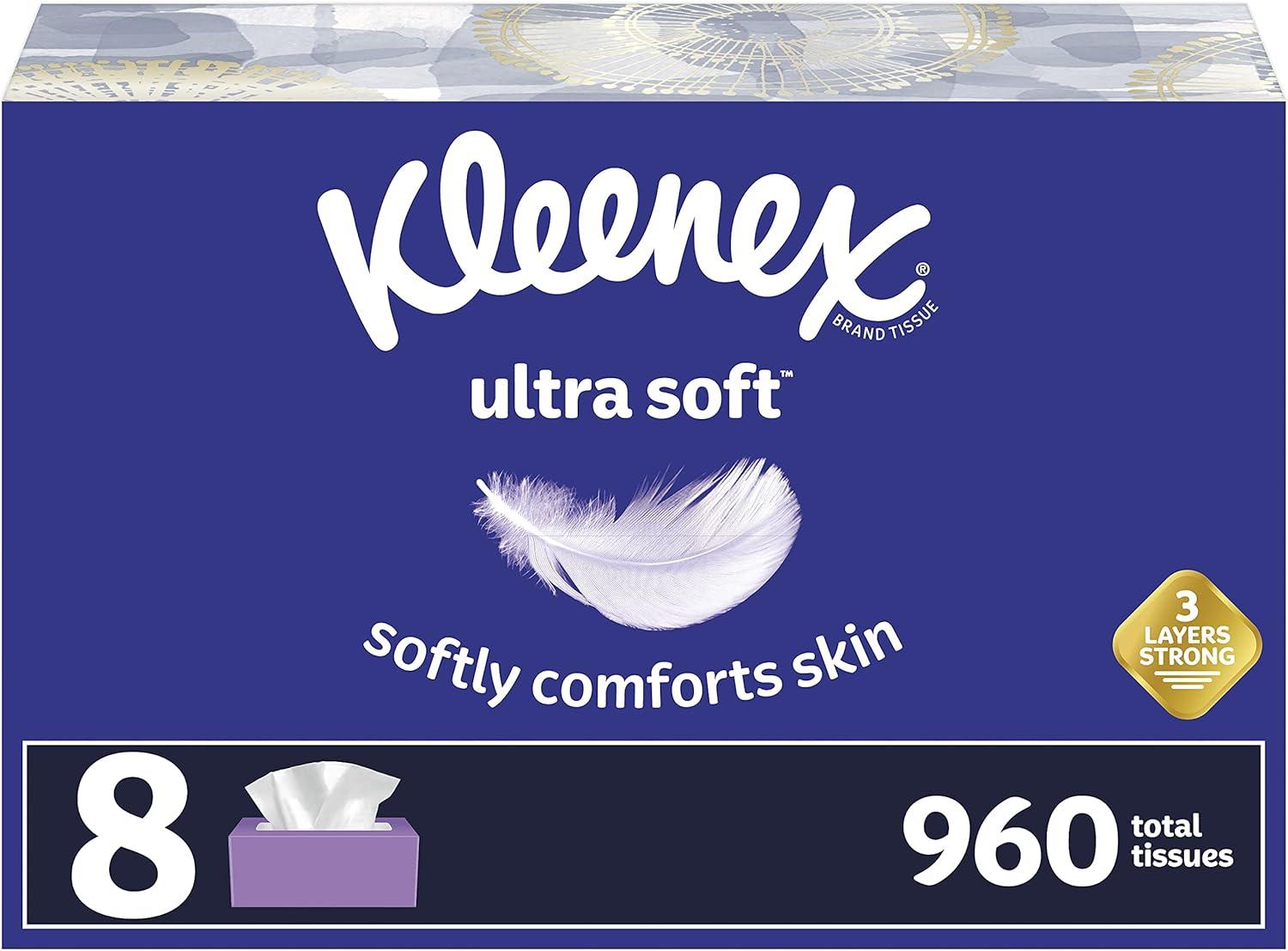 image:imageKleenex Ultra Soft Facial Tissues 6 Flat Boxes 180 Tissues per Box 3Ply 1080 Total Packaging May VaryWhite