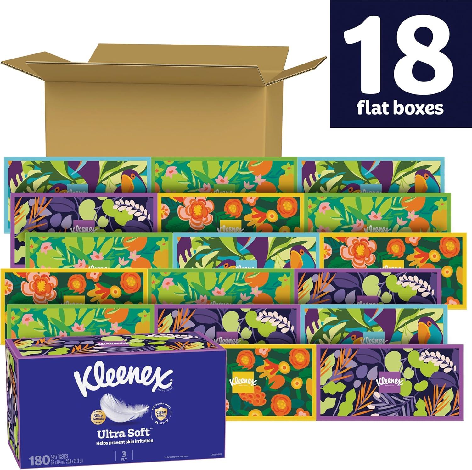image:imageKleenex Ultra Soft Facial Tissues 6 Flat Boxes 180 Tissues per Box 3Ply 1080 Total Packaging May VaryWhite