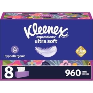 Kleenex Ultra Soft Facial Tissues, 6 Flat Boxes, 180 Tissues per Box, 3-Ply (1080 Total), Packaging May Vary(White)